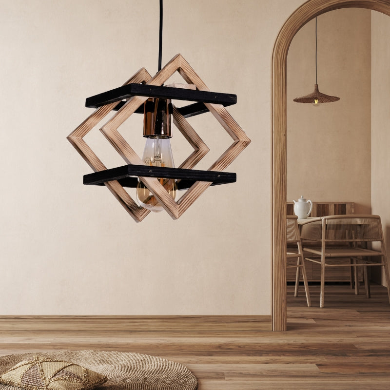 Ceiling lamp Legno Megapap E27 wooden single light natural color - black 25x18x70cm.