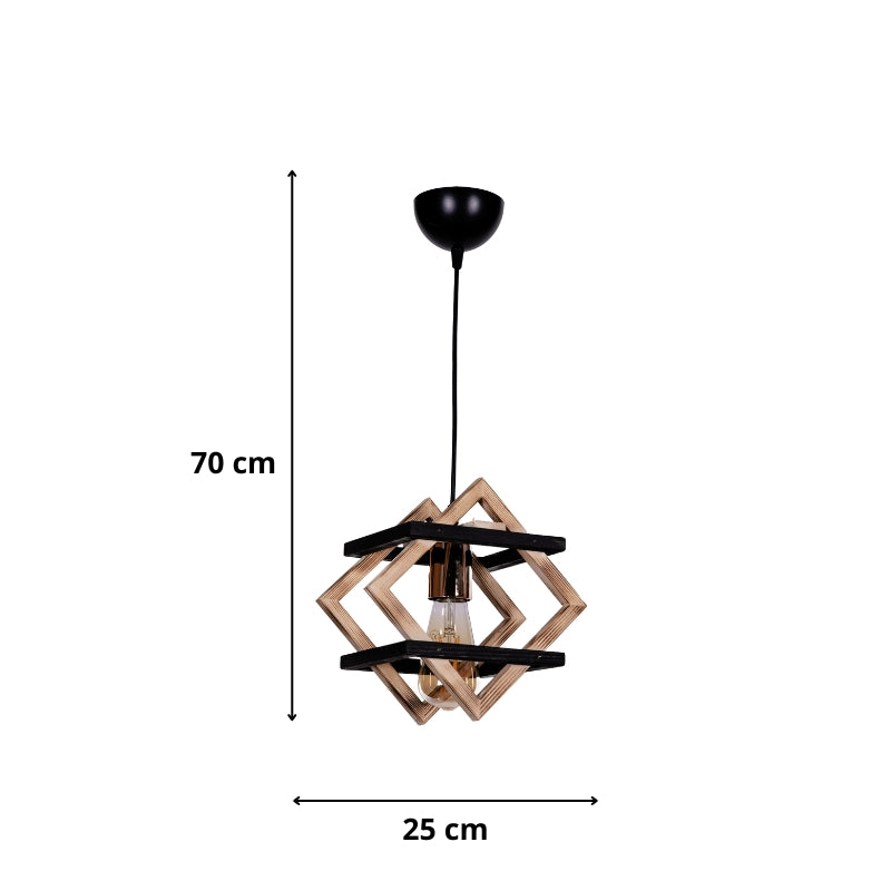 Ceiling lamp Legno Megapap E27 wooden single light natural color - black 25x18x70cm.