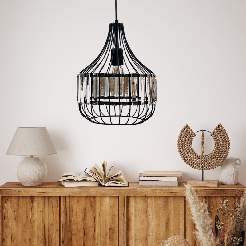 Ceiling lamp Merlin Megapap E27 metal - glass single light color black Ø28x80cm.