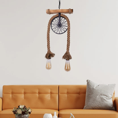 Ceiling lamp Corda Megapap E27 wood - metal - rope two-light color natural - black 29x8x80cm.