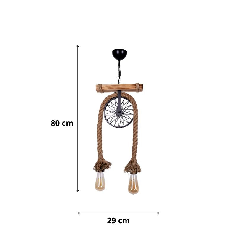 Ceiling lamp Corda Megapap E27 wood - metal - rope two-light color natural - black 29x8x80cm.