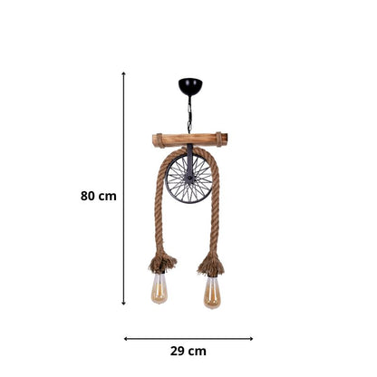 Ceiling lamp Corda Megapap E27 wood - metal - rope two-light color natural - black 29x8x80cm.