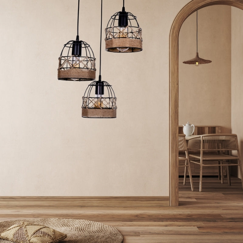 Ceiling lamp Lino Megapap E27 metal - rope three-light color black 40x40x80cm.