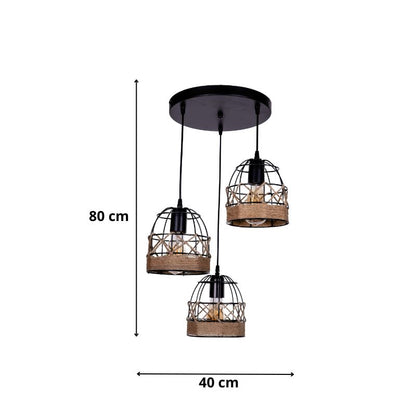 Ceiling lamp Lino Megapap E27 metal - rope three-light color black 40x40x80cm.