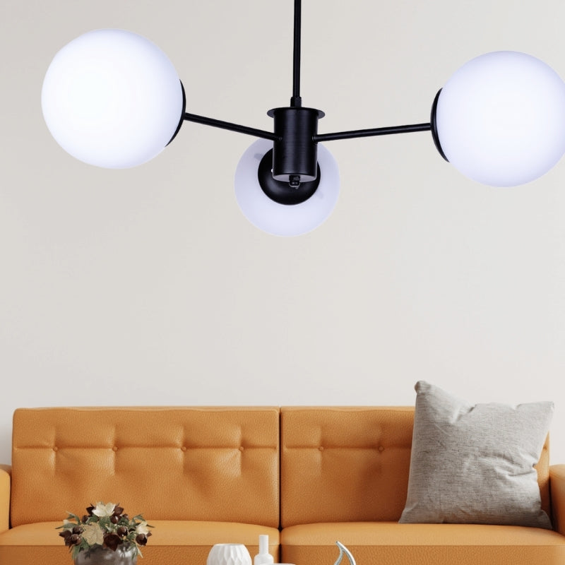 Ceiling lamp Fune Megapap E27 metal - glass three-light color black - white Ø60x30cm.