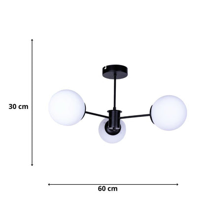 Ceiling lamp Fune Megapap E27 metal - glass three-light color black - white Ø60x30cm.