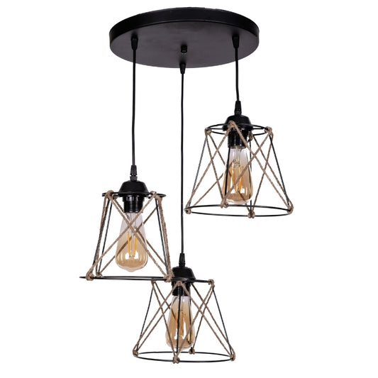 Φωτιστικό οροφής Cesa Megapap E27 μεταλλικό - σχοινί τρίφωτο χρώμα μαύρο 45x40x70εκ. - Hippiehome.gr
