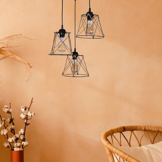 Φωτιστικό οροφής Cesa Megapap E27 μεταλλικό - σχοινί τρίφωτο χρώμα μαύρο 45x40x70εκ. - Hippiehome.gr
