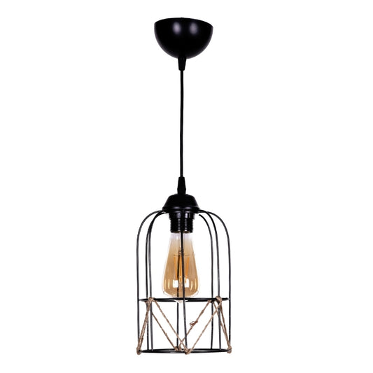 Φωτιστικό οροφής Argon Megapap E27 μεταλλικό - σχοινί μονόφωτο χρώμα μαύρο Ø15x65εκ. - Hippiehome.gr