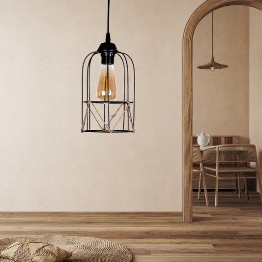 Φωτιστικό οροφής Argon Megapap E27 μεταλλικό - σχοινί μονόφωτο χρώμα μαύρο Ø15x65εκ. - Hippiehome.gr