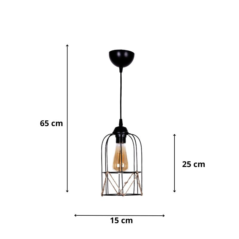 Ceiling lamp Argon Megapap E27 metal - rope single light color black Ø15x65cm.