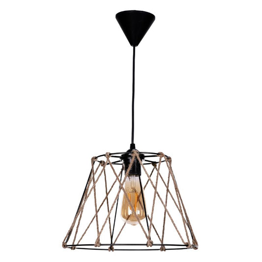 Φωτιστικό οροφής Andro Megapap E27 μεταλλικό - σχοινί μονόφωτο χρώμα μαύρο - φυσικό Ø30x70εκ. - Hippiehome.gr