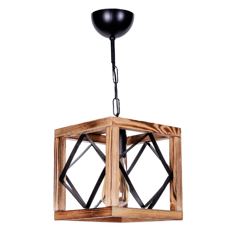 Ceiling lamp Vera Megapap E27 wooden single light color natural/walnut - black 20x20x50cm.