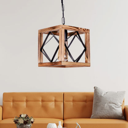 Ceiling lamp Vera Megapap E27 wooden single light color natural/walnut - black 20x20x50cm.