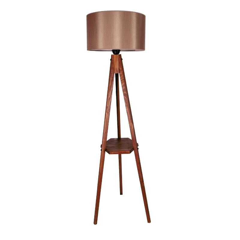 Floor lamp Gusto Megapap E27 wood - fabric color walnut - mocha 40x40x155cm.