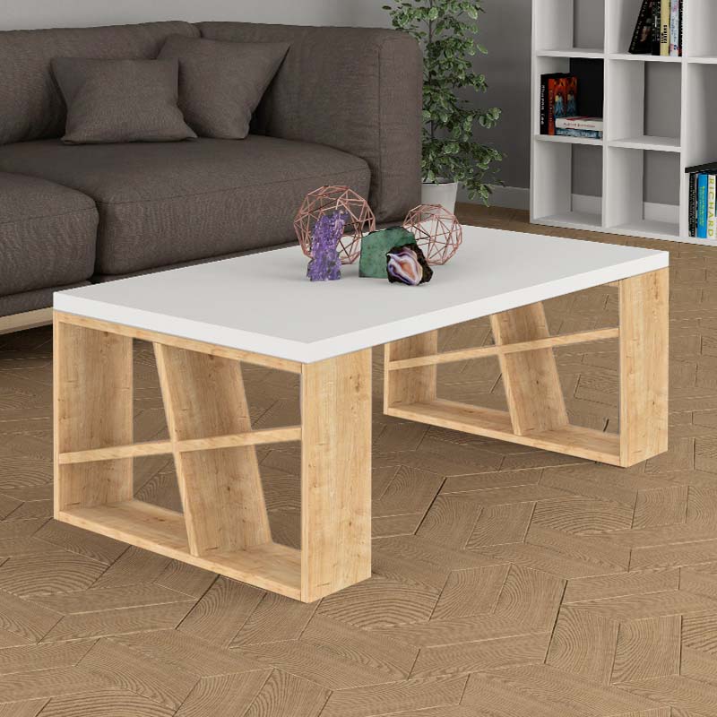 Τραπεζάκι σαλονιού Honey Megapap μελαμίνης χρώμα φυσικό οξιάς - λευκό 105x60x40εκ. - Hippiehome.gr