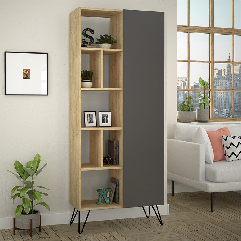 Βιβλιοθήκη Jedda Megapap χρώμα sapphire oak - ανθρακί 80,6x29,6x191εκ. - Hippiehome.gr