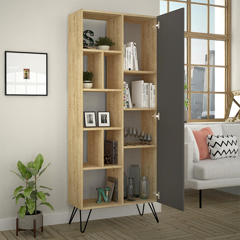 Βιβλιοθήκη Jedda Megapap χρώμα sapphire oak - ανθρακί 80,6x29,6x191εκ. - Hippiehome.gr