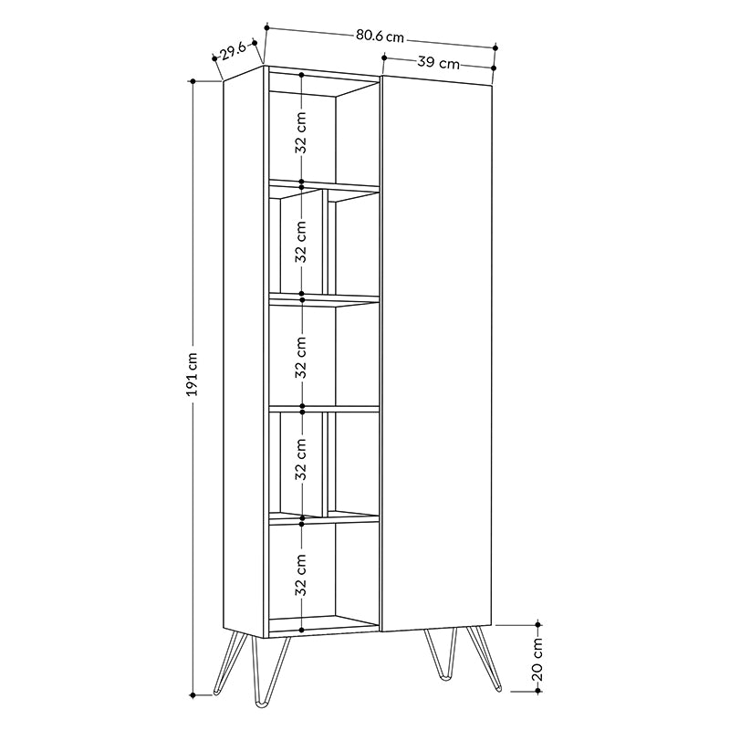 Βιβλιοθήκη Jedda Megapap χρώμα sapphire oak - ανθρακί 80,6x29,6x191εκ. - Hippiehome.gr