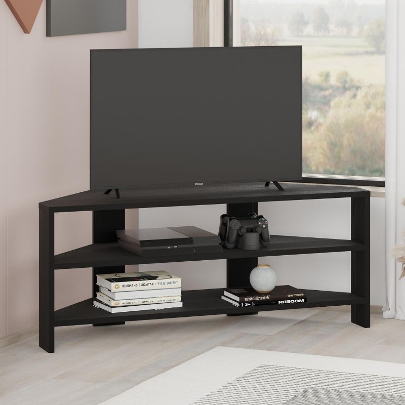 Έπιπλο τηλεόρασης γωνιακό Thales Megapap χρώμα black wood 110x36x45εκ. - Hippiehome.gr