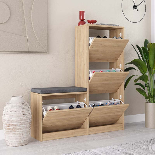 Παπουτσοθήκη μελαμίνης Dude Megapap χρώμα φυσικό οξιάς 104,8x26x118,5εκ. - Hippiehome.gr