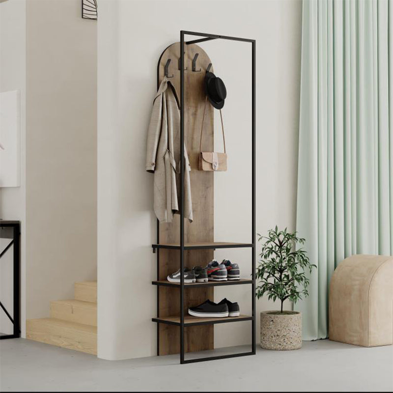 Έπιπλο εισόδου Archy Megapap από μελαμίνη - μέταλλο χρώμα ανοιχτό καρυδί 53x31,7x180εκ. - Hippiehome.gr