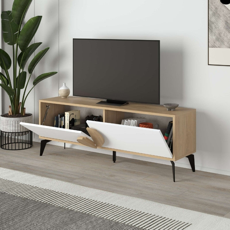 Έπιπλο τηλεόρασης Gora Megapap χρώμα sapphire oak - λευκό 140x35,6x51εκ. - Hippiehome.gr