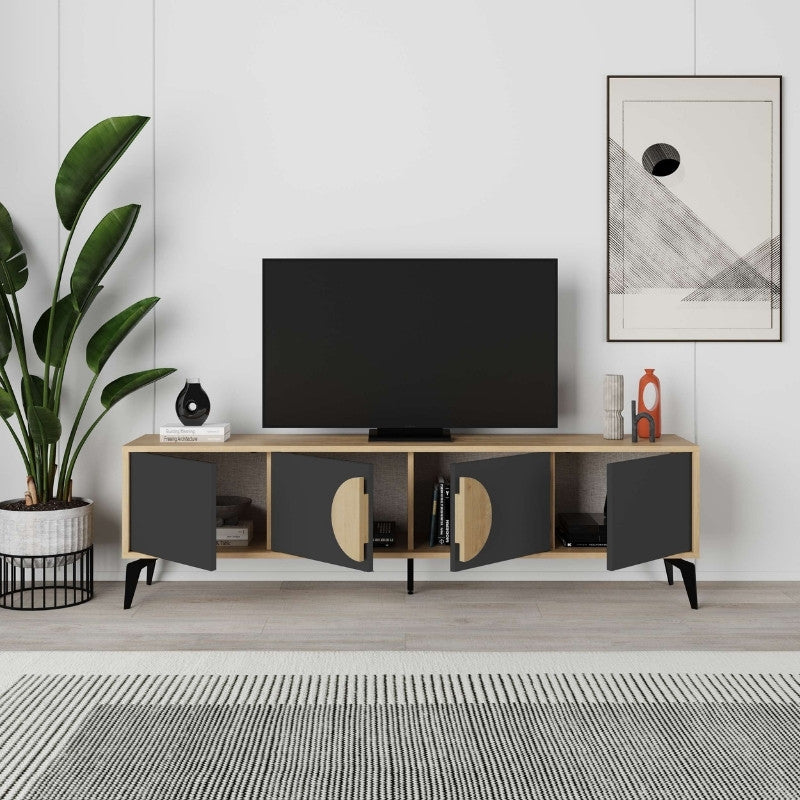 Έπιπλο τηλεόρασης Gora Megapap χρώμα sapphire oak - silky black 180x35,6x51εκ. - Hippiehome.gr