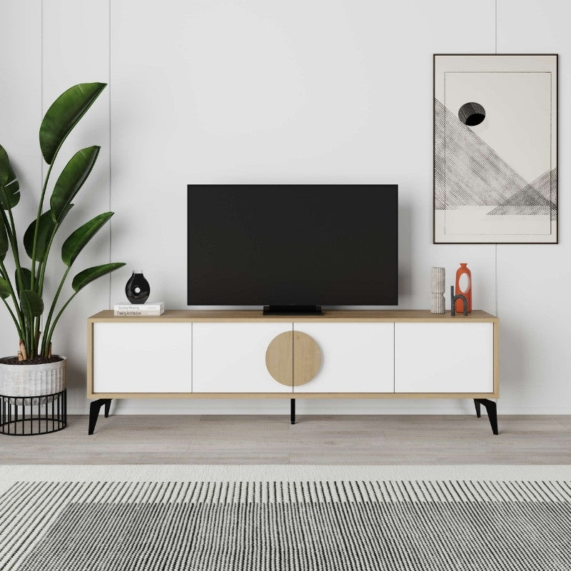 Έπιπλο τηλεόρασης Gora Megapap χρώμα sapphire oak - λευκό 180x35,6x51εκ. - Hippiehome.gr