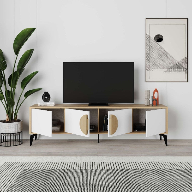 Έπιπλο τηλεόρασης Gora Megapap χρώμα sapphire oak - λευκό 180x35,6x51εκ. - Hippiehome.gr