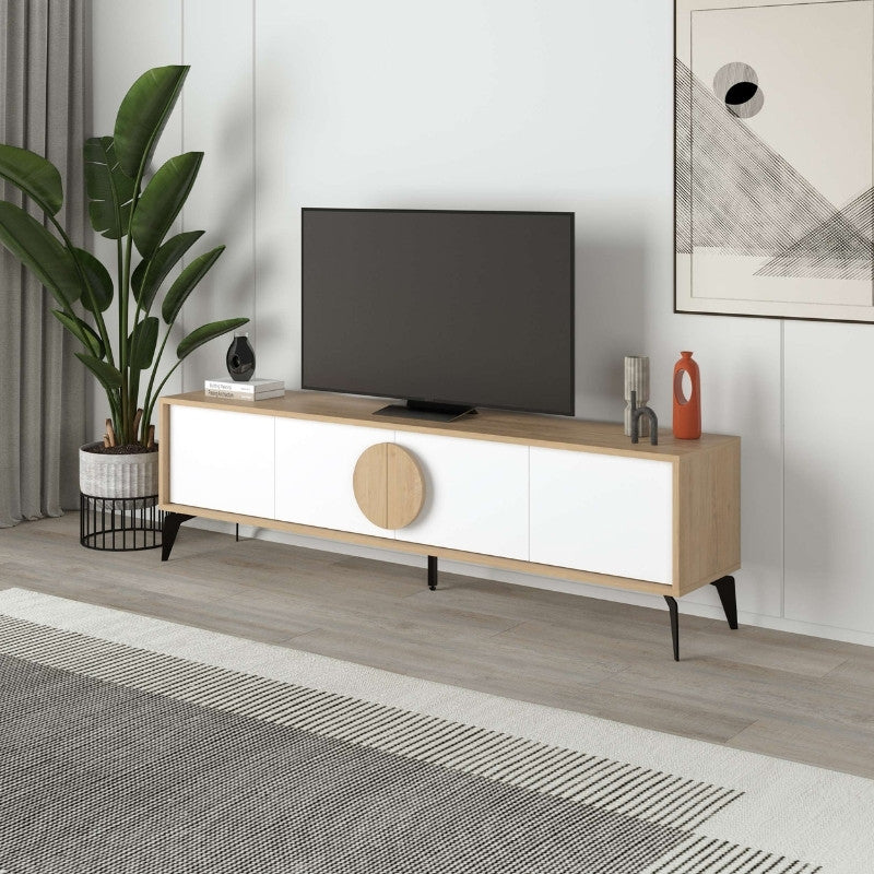 Έπιπλο τηλεόρασης Gora Megapap χρώμα sapphire oak - λευκό 180x35,6x51εκ. - Hippiehome.gr