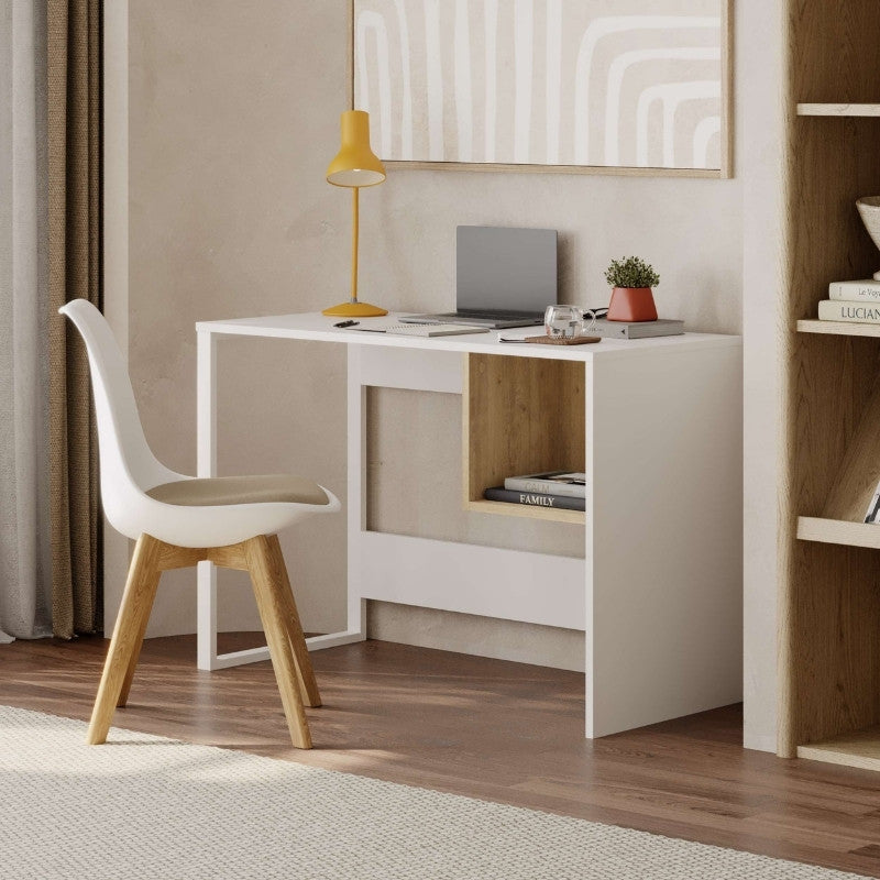 Γραφείο εργασίας Cubo Megapap χρώμα λευκό - sapphire oak 110x50x75εκ. - Hippiehome.gr