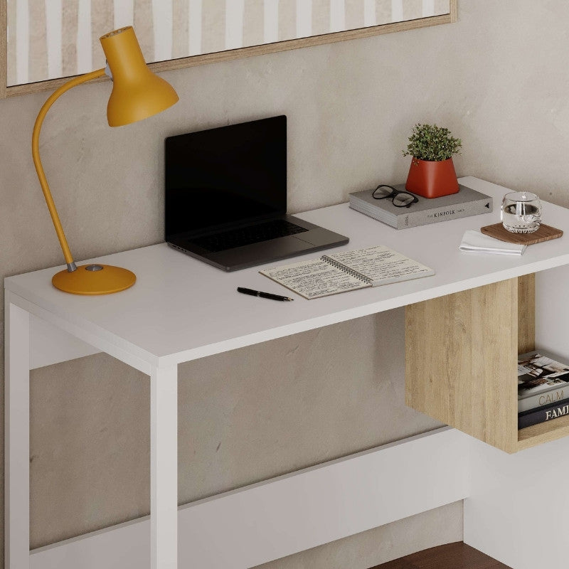 Γραφείο εργασίας Cubo Megapap χρώμα λευκό - sapphire oak 110x50x75εκ. - Hippiehome.gr