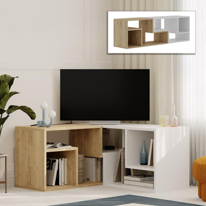 Έπιπλο τηλεόρασης Glis Megapap πολυμορφικό χρώμα sapphire oak - λευκό 145x35x44,8εκ. - Hippiehome.gr