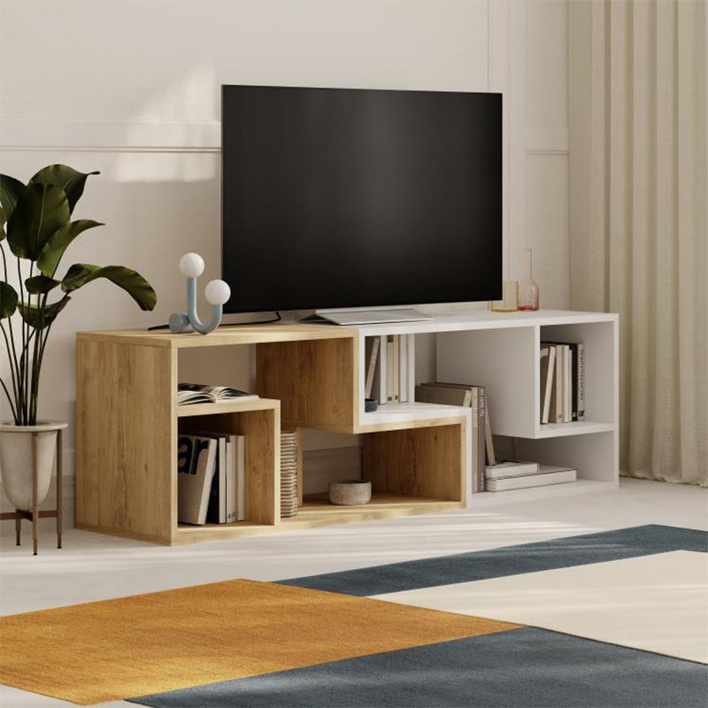Έπιπλο τηλεόρασης Glis Megapap πολυμορφικό χρώμα sapphire oak - λευκό 145x35x44,8εκ. - Hippiehome.gr
