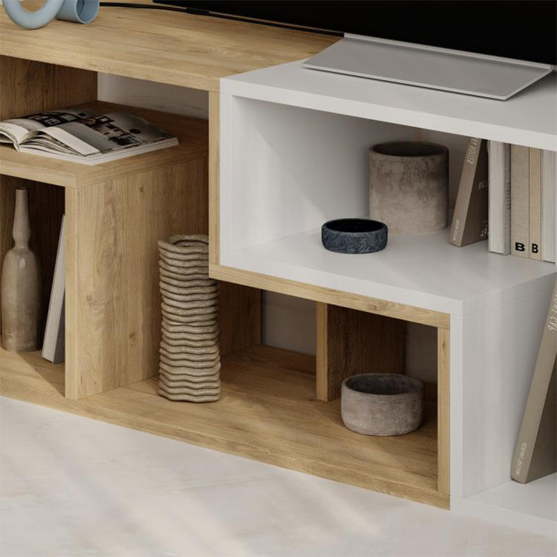 Έπιπλο τηλεόρασης Glis Megapap πολυμορφικό χρώμα sapphire oak - λευκό 145x35x44,8εκ. - Hippiehome.gr