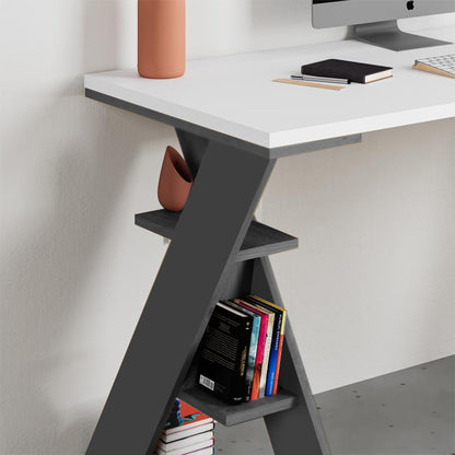 Γραφείο εργασίας Papillon Megapap χρώμα ανθρακί - λευκό 137x60x75εκ - Hippiehome.gr