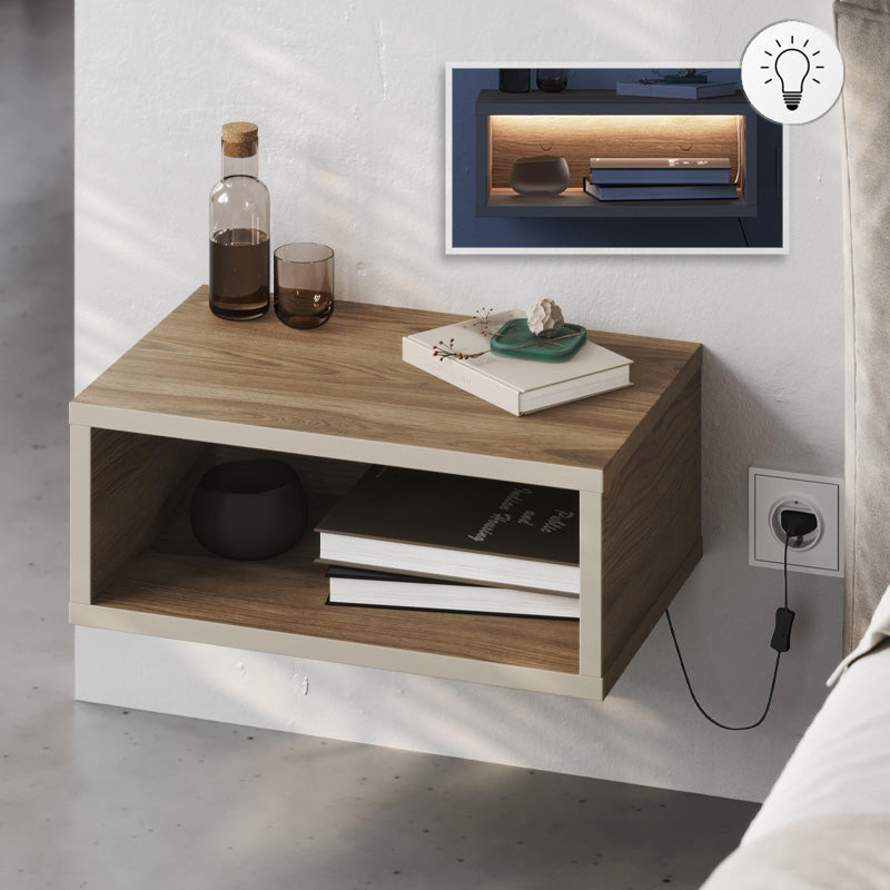 Κομοδίνο επιτοίχιο Brik Megapap με LED χρώμα καρυδί - sandstone 45x30x18εκ. - Hippiehome.gr