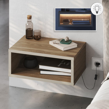 Κομοδίνο επιτοίχιο Brik Megapap με LED χρώμα καρυδί - sandstone 45x30x18εκ. - Hippiehome.gr