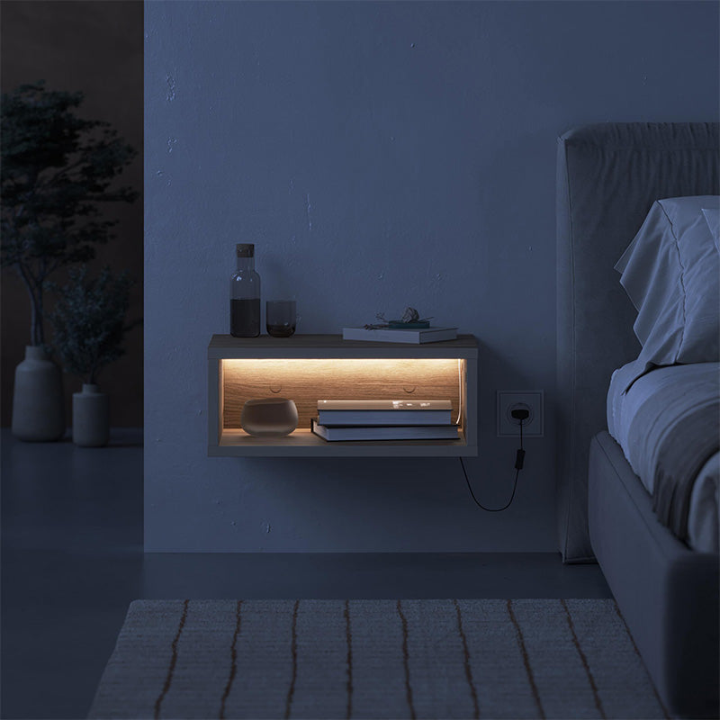 Κομοδίνο επιτοίχιο Brik Megapap με LED χρώμα καρυδί - sandstone 45x30x18εκ. - Hippiehome.gr