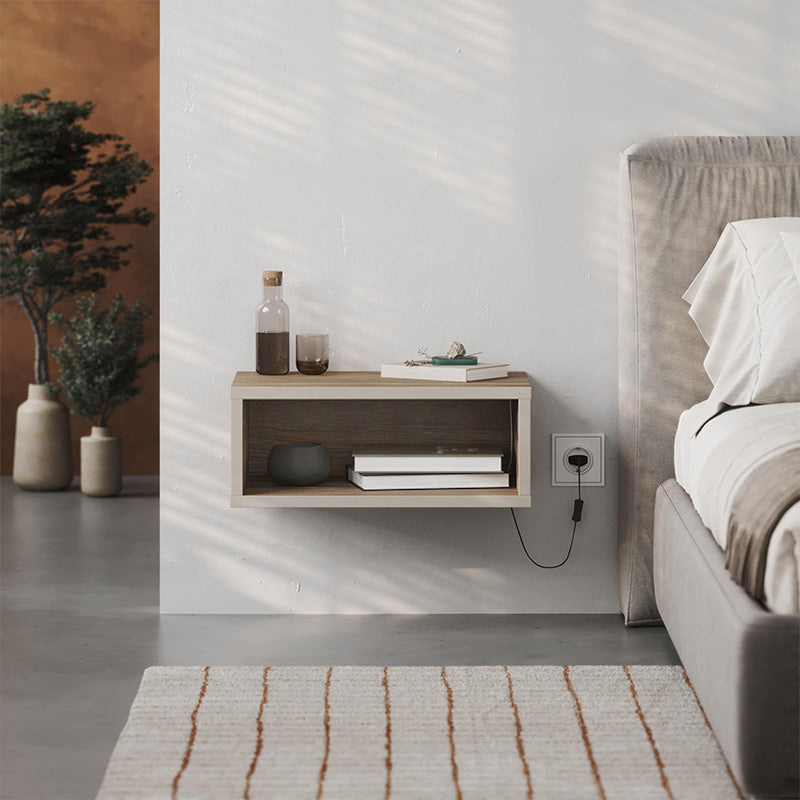 Κομοδίνο επιτοίχιο Brik Megapap με LED χρώμα καρυδί - sandstone 45x30x18εκ. - Hippiehome.gr