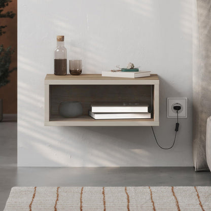 Κομοδίνο επιτοίχιο Brik Megapap με LED χρώμα καρυδί - sandstone 45x30x18εκ. - Hippiehome.gr