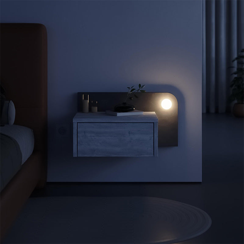 Κομοδίνο επιτοίχιο Dotta Megapap με LED χρώμα λευκό αντικέ - γκρι ρετρό 52x33,6x28εκ. - Hippiehome.gr