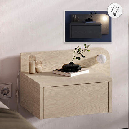 Κομοδίνο επιτοίχιο Dotta Megapap με LED χρώμα light oak 52x33,6x28εκ. - Hippiehome.gr