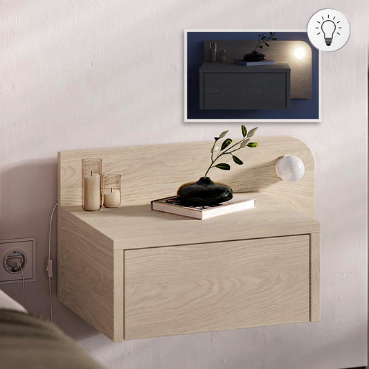 Κομοδίνο επιτοίχιο Dotta Megapap με LED χρώμα light oak 52x33,6x28εκ. - Hippiehome.gr