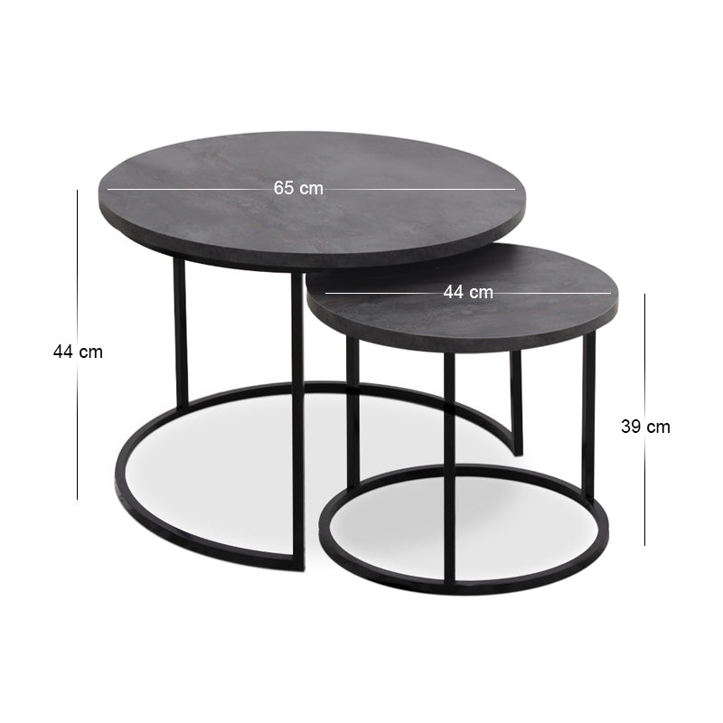 Τραπεζάκι σαλονιού σετ 2 τμχ Gary Megapap Mdf - μεταλλικό χρώμα σκούρο γκρι σκυροδέματος 65x65x44εκ. - Hippiehome.gr