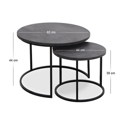 Τραπεζάκι σαλονιού σετ 2 τμχ Gary Megapap Mdf - μεταλλικό χρώμα σκούρο γκρι σκυροδέματος 65x65x44εκ. - Hippiehome.gr