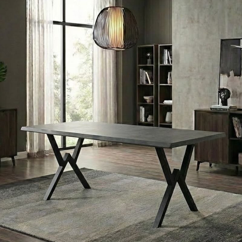 Τραπέζι Walter Megapap Mdf - μεταλλικό χρώμα σκούρο γκρι σκυροδέματος 200x100x75εκ. - Hippiehome.gr