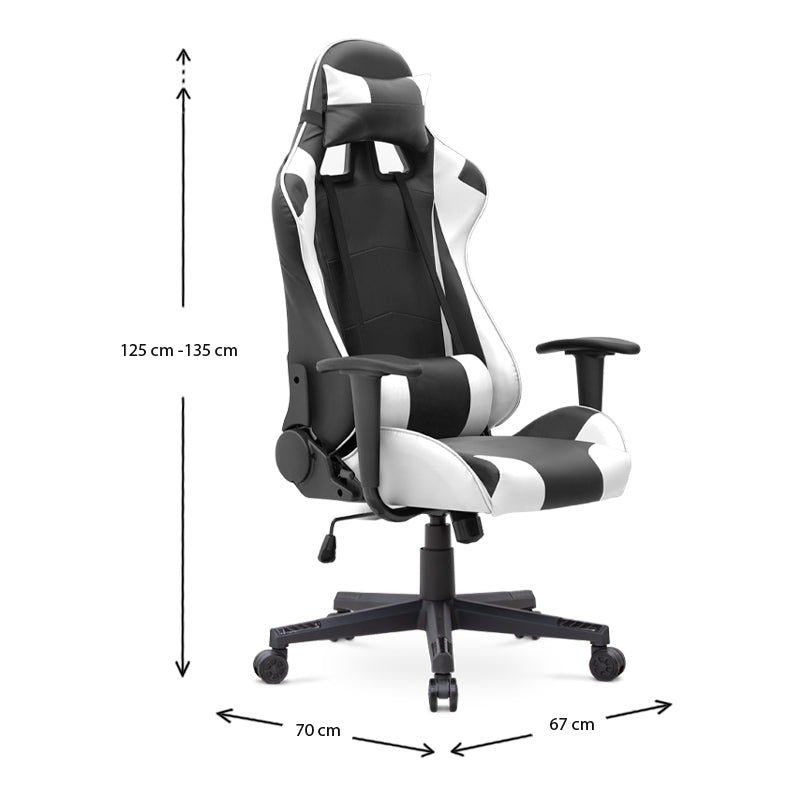 Καρέκλα γραφείου Gaming Alonso Megapap από τεχνόδερμα χρώμα λευκό - μαύρο 67x70x125/135 εκ. - Hippiehome.gr