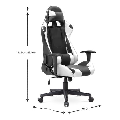 Καρέκλα γραφείου Gaming Alonso Megapap από τεχνόδερμα χρώμα λευκό - μαύρο 67x70x125/135 εκ. - Hippiehome.gr